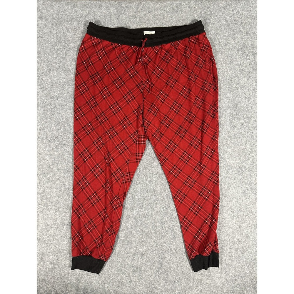 Maurices Sleep Pajama Joggers 1X Red Plaid Ribbed‎ Knit Drawstring Waist